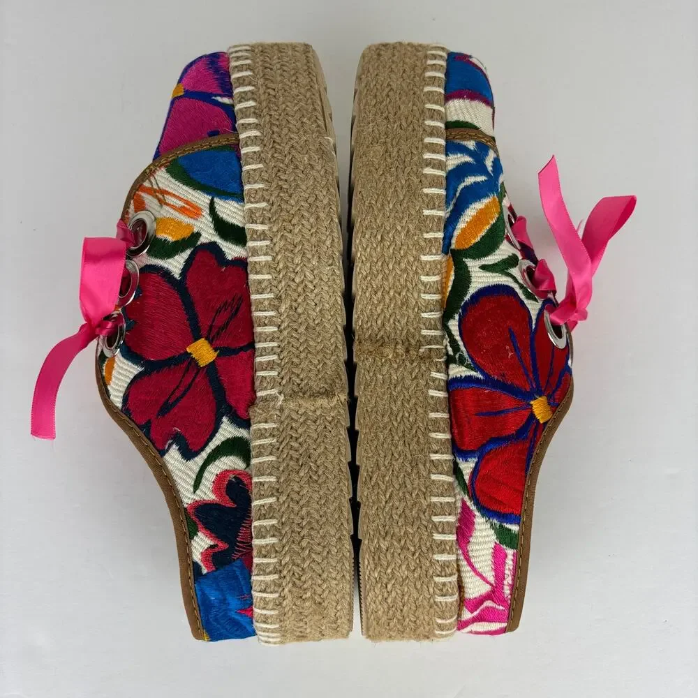 Freedazz Hand Embroidered Sassy Espadrille Shoes 10 floral colorful platform
